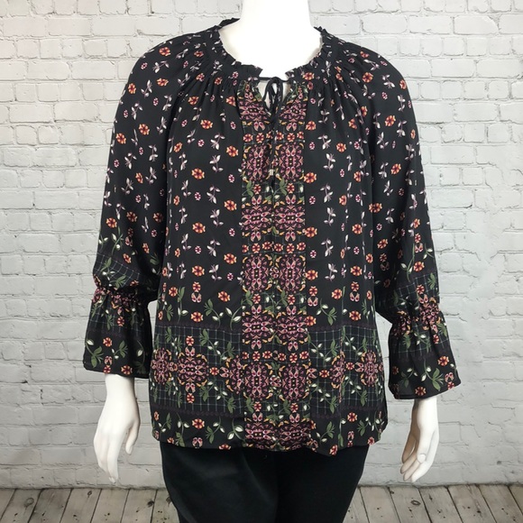 1X 2X 3X Style & Co Black Floral L/S Boho Top Plus - Picture 2 of 6